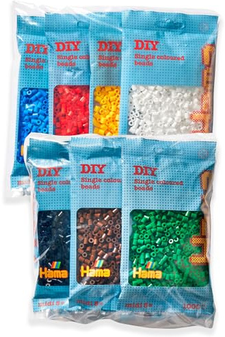 Hama Perles à repasser | 7 sachets de 1000 perles : couleurs n° 207-01, 03, 05, 09, 10, 12, 18 | Mosaïque déco Art & bricolage pour enfants créatifs à partir de 5 ans