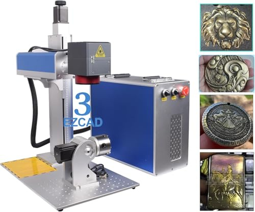 Machine de gravure laser à fibre 3D 60W/100W/200W/300W JPT MOPA EZCAD 3.0 Relief Machine de marquage profond avec lentille de champ 200x200mm, axe de rotation D80 pour tout métal (100W)