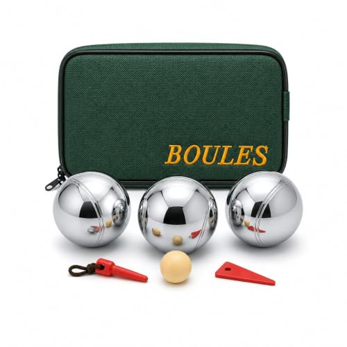 DUAS 3 French Boules Petanque Set Chrome Steel Balls with Carry Case & Wooden Jack – Outdoor Garden Lawn Game for Family Fun, Camping & Beach Play (Set of 3)