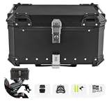 JOPWUE Top Case Moto Universel 65L, Top Case Moto en Aluminium étanche, Boîte de Queue de Motos, Coffre de Rangement à Double clé, Autocollant Réfléchissant, Boîte à Outils étanche pour Motos (Noir)