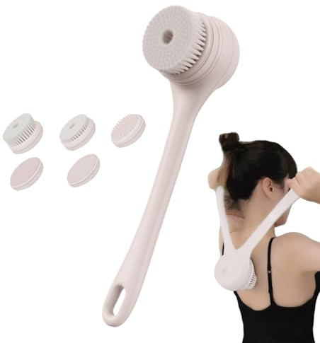 Spazzola elettrica per il corpo, Spazzola elettrica per il bagno | Scrubber per corpo con ricarica USB e manico lungo,Scrubber elettrico per la schiena con 5 testine per massaggio del viso e del