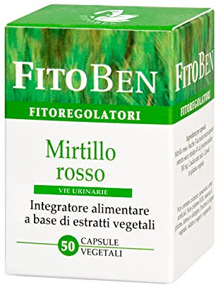 Fitoben | Mirtillo rosso integratore naturale per la funzionalità delle vie urinarie e il drenaggio dei liquidi corporei. 50 Capsule Vegetali.