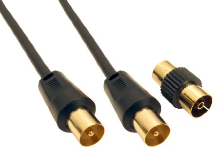 1m Black Coaxial TV/AV Aerial Cable Male to Male and Coupler From Different Lengths 0.5m/1m/1.8m/2m/3m/5m/10m/20m/30m/40m/50m - By Guilty Gadgets