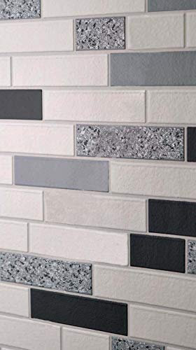 Black White Silver Tile Wallpaper Glitter Brick Effect Modern Bathroom Feature from YöL