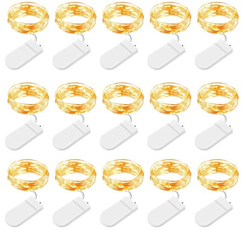 BROTOU LED String Lights, 2M 20 LED Battery Operated Fairy Lights, Waterproof Silver Plated Copper Wire Lights for in/Outdoor Decor, Christmas, Halloween, Valentine, Birthday (Warm White, 15 Pack)