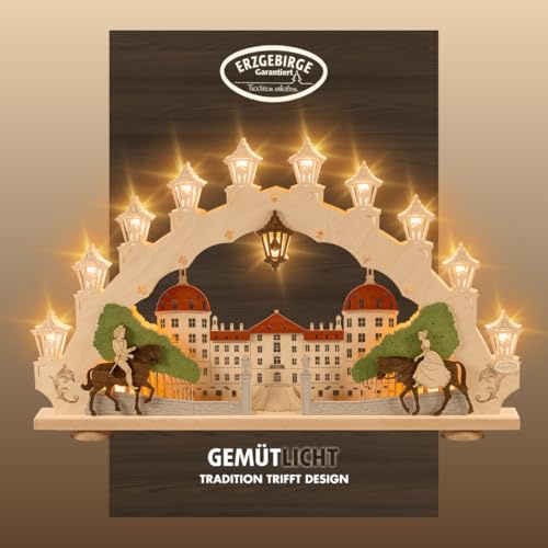 weigla - Arco decorativo original de los Montes Metálicos I Diseño Moritzburg I Arco de luces LED Navidad I 15 velas de lámpara + 1 lámpara de repuesto I 15 x 16 V, 0,2 W, E10 I decoración navideña