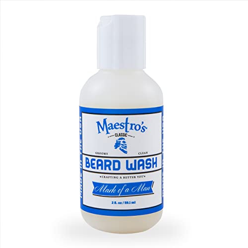 Maestro's Classic BEARD WASH | Anti-Itch, Deep Cleaning, Non-Drying, Fully Hydrating Gentle Cleanser For All Beard Types & Lengths- Mark of a Man Blend, 2 Ounce