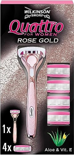 Wilkinson Sword - Rasoio Quattro Quattro For Woman Gold Rose- Pack 1 Rasoio Per Donna + 4 Ricariche - 100 Gr