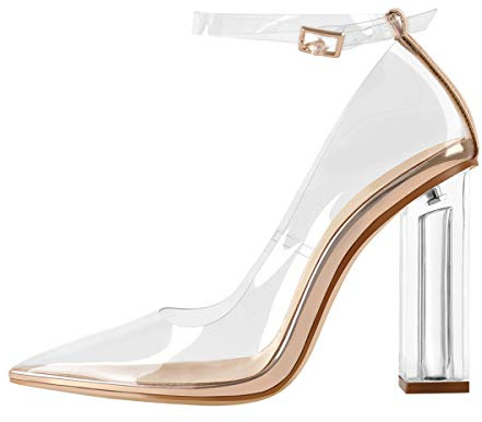 MissHeel Escarpins transparents pour femme avec talon bloc, Transparent, 39 EU