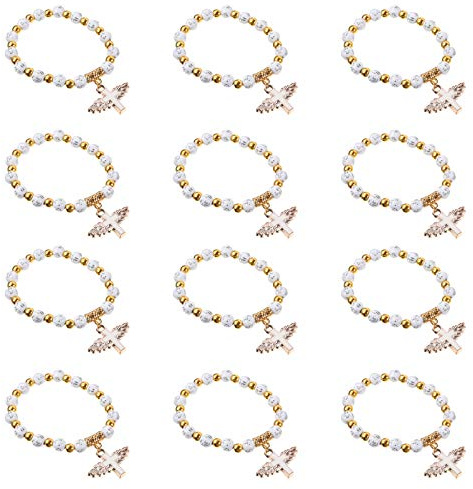PRETYZOOM 12Pcs Enfants Croix Baptême Ou Première Communion Bracelet Enfants Chapelet Bracelet Baptême Et Cadeau de Baptême pour Garçons Et Filles