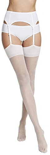 Bas Porte-Jarretelles Femme 15 DEN – VENEZIANA Paris Stockings, Bas Nylon Transparente Femme Finition Mate avec Pointe Renforcée, Bas Sexy Élégants Fabriqués en Italie, Blanc - Taille XL