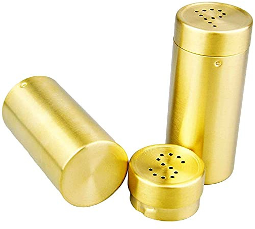 ANCLLO 2pcs Cruet Sets Stainless Steel Simple Style Seasoning Bottle Salt Pepper Flavoring Spice Seasoning Bottle Set Cooking Tools good Golden