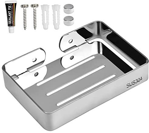 Mikihat Jabonera Pared Autoadhesiva de Acero Inoxidable, Sin Taladro, Soap Dish Holder para Baño y Ducha