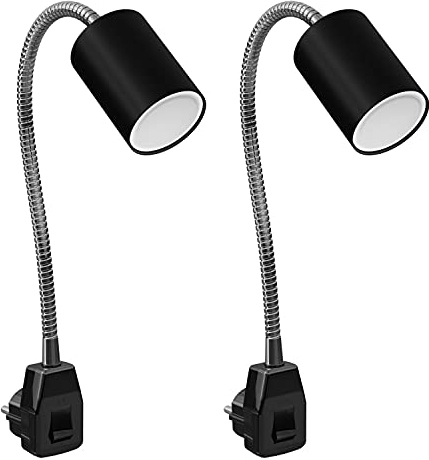 ledscom.de 2 pezzi lampada a zoccolo GU10 WAIKA a collo d'oca, interruttore, nero incl. lampada GU10 LED 450lm bianco caldo