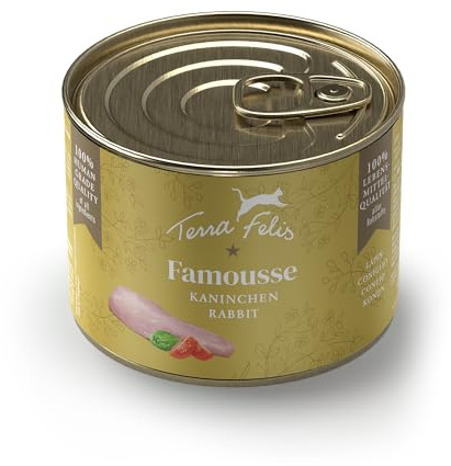 TERRA FELIS Nourriture Humide monoprotéinée pour Lapins - 200 g - Nourriture pour Chat de qualité supérieure - 100% qualité Alimentaire - Toutes Les matières premières - Haute Acceptation - 90%