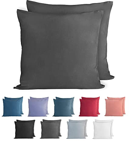 Komfortec 100% Baumwolle Kissenbezüge 2er Set 40x40 cm, Superweicher Premium Jersey Kopfkissenbezug 150 g/m², Kissenhülle, Anthrazit