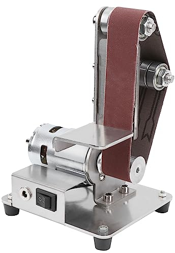 Electric Belt Sander, Mini Belt Sander Grinder Belt Machine 7 Position Adjustable Desktop Polishing Machine with 10 Sanding Belts, for DIY Work