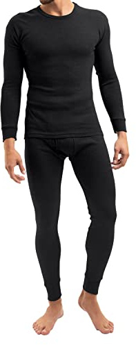 MT - Set di biancheria da sci e termica da uomo - Biancheria intima lunga con interno morbido, Nero , 3XL