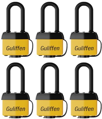 Guliffen Lot de 6 cadenas en acier laminé résistant aux intempéries avec clés identiques pour une utilisation en extérieur