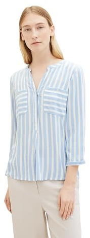 TOM TAILOR Chemisier pour Femme, 35221 – Rayures Verticales Bleu Blanc cassé, 48