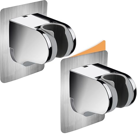 HO2ME 2 Pack No Drilling On Wall Mounted Shower Bracket for Handheld Shower Head, Strong Self Adhesive and Waterproof Shower Head Holder Adjustable to Meet Any Space Bathroom, Chrome