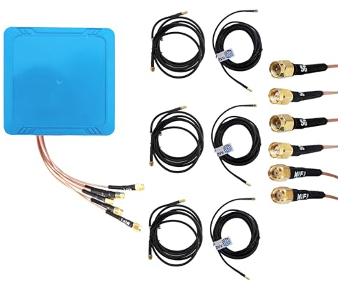 Maswell 6-in-1 4X4 MIMO 5G + WiFi 7 2X2 MIMO Außenantenne, Low Gain 3dBi 700-6000 MH in, mit WiFi 6E, Bluetooth, WiMAX und Zigbee, Schraub- und Klebemontage, SMA-Stecker und RP-SMA-Verbindungsgerät