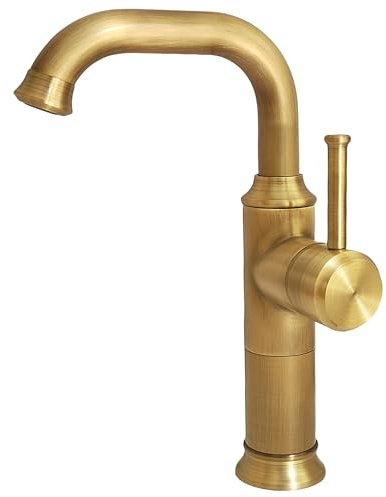 KOPYFANTAP Alto Grifo Lavabo Latón Antiguo,Vintage Rústico Estilo Mezclador Monomando Lavabo,Retro Grifo de Lavabo Baño Alto 360° Giratorio Agua Fría y Caliente