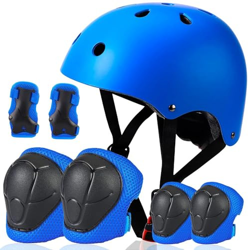 Besttravel Kids Helmet and Pads Set, Toddler Adjustable Toddler Bike Helmet Age 5 and Older Boys Girls Multi-Sports Safety (Blue with Pads)