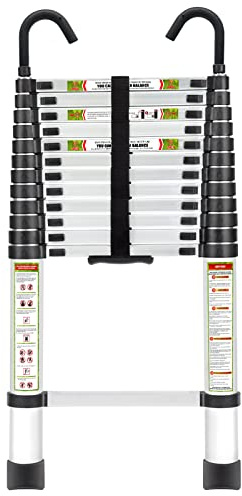 RIKADE Telescopic Ladder, 16.5FT Aluminum Telescoping Ladder with Stable Hook and Non-Slip Feet, Portable Extension Ladder for Household and Outdoor Working, Max Load 330lbs, Aluminum