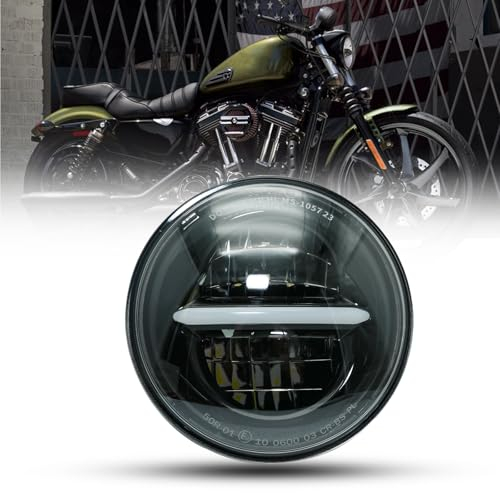 bamotoop 5.75 '' LED Motorrad Runder Scheinwerfer e-geprüft für Harley Davidson Dyna Street Bob Super Wide Glide Low Rider Night Rod Train Sportster Iron 883 Indian Scout Triumph (Schwarz)