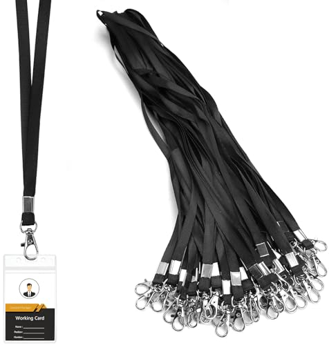 50 Stück Schlüsselband Schwarz,45 cm Lanyard Schlüsselbänder,Schlüsselbänder zum Umhängen,Flaches Schlüsselband Nylon Umhängeband mit Metall Swivel für Schlüssel,Handy,Brieftaschen und Ausweishalter