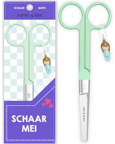 Nurse is Love Tijeras Mayo Punta Roma - Tijeras de Primeros Auxilios para Vendajes | Kit Primeros Auxilios | Acero Inoxidable | Diseño Exclusivo con Charm Green