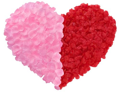 Lafefe 1200 Pétales de Rose Artificiels Jetables pour Mariage, Fleurs Séchées, Saint Valentin, Ambiance Romantique - Rouge, Rose