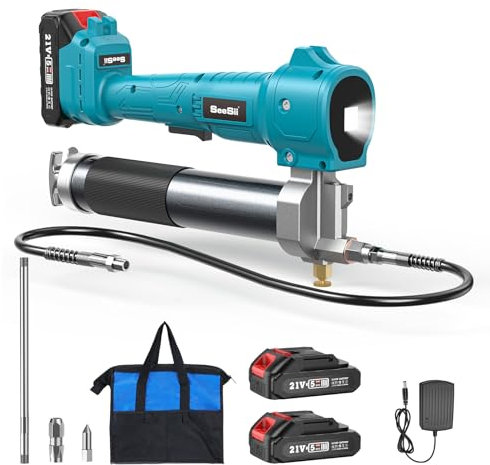 Seesii Pompe a Graisse Electrique, Pistolet à Graisse à Batterie 2025 avec Lumière LED Ultra Brillante, Pompe à Graisse 10000 PSI avec 2 * 2.0AH Batteries et Chargeur, Tuyau Flexible de 39.4 de Long