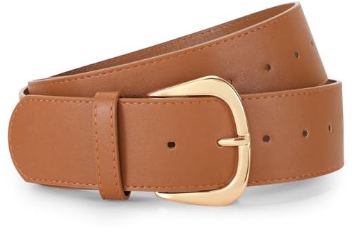 Werforu Dam brett bälte för klänningar, läderbälte med guldspänne, 4,8 cm brett, BRUN, Fit Taillengröße 84-93cm