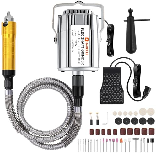 1200W Flex Shaft Grinder, 30000RPM Variable Speed Flex Shaft Rotary Tool Kit with 46pcs Accessories, 0-1/4 Universal Chuck Hanging Grinder for Polishing, Carving, Silver, Wood, DIY Creating