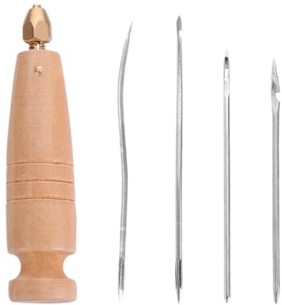 MagiDeal Canvas Leather Sewing Awl Hand Stitcher Comfortable Grip Practical Wooden Handle Shoe Repair Tool Kit for Leatherworking