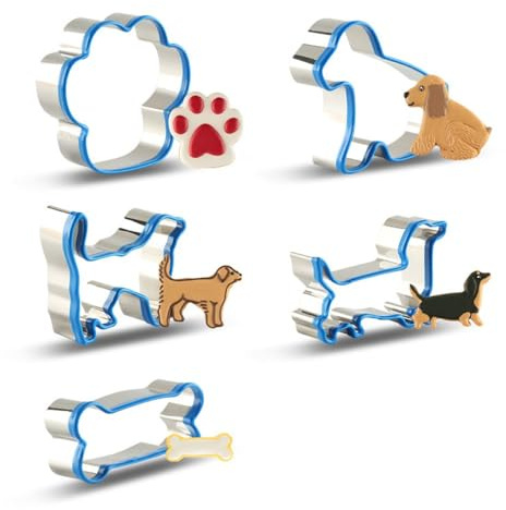 Belons 5 st Hundar kakskärare set, rostfritt stål hundben hund fotavtryck hundar kex skärare för fondant tårtdekoration glasyr bakverk sockerhantverk gör-det-själv bakning