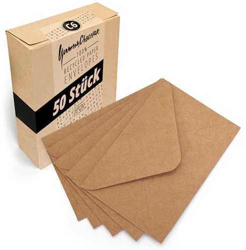 Japun - sobres (50 piezas) de papel kraft vintage marrón, sobre sin ventana - DIN C6-162 x 114 mm