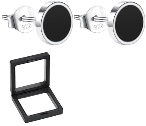 2 PCS Mens Earrings Studs, Classic Round Black Earrings for Men Boys Jewellery Gifts with Packing Box Jewellery Gifts Versatile and Suitable for All Ages