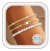 Finrezio 3 stycken tennisarmband damer silver 925 armband silver armband set guld 14 karat guldpläterade armband kvinnor med zirkonia justerbara armband silver smycken gåva silver/guld/roséguld