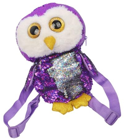 Toyvian Violett silberner Pailletten Rucksack mit Eulenmotiv Kleiner Leichter Schulranzen für Mädchen Verstellbare Träger Geräumig für Bücher Snacks und Alltag Modische Tasche für Schule
