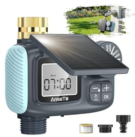AnseTo Computer di irrigazione a Energia Solare, Sistema Intelligente di Irrigazione Ecocompatibile con Alimentazione Solare e Ricarica USB-C, Timer di Irrigazione Automatico Adatto per Giardini,Prati
