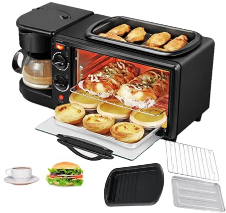 Macchina per la colazione portatile, stazione per la colazione 3 in 1, con padella antiaderente + macchina per il caffè da 400 ml, controllo della temperatura 100-230°,A