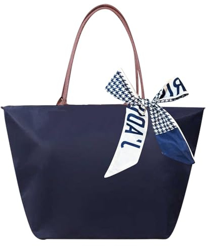 Bolso de Hombro para Mujeres, Bolsa de Mano para Mujer, Bolso Universidad Trabajo, Liviano y Plegable, Bolsos de Grandes Capacidad para Viajar, Desplazamientos, Compras, Playa (Azul Oscuro, Mediano)