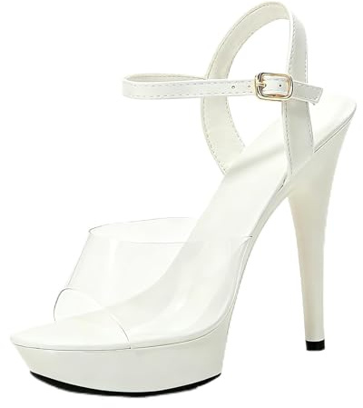 Vosswear Sandalias de Tacón Alto y Plataforma para Mujer, Tacón de Aguja 13cm/5.11, Correa de Tobillo Ajustable, Punta Abierta Transparente, Zapatos de Fiesta y Noche