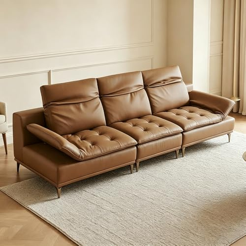Italiensk modern enkel lädersoffa, massiv träram, rymlig och mjuk soffa, modern stor storlek, lämplig för vardagsrum/kontor/lägenhet.