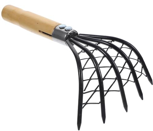DOITOOL Rastrillo Herramienta Multiusos para Excavar Almejas de Acero Inoxidable con Red , Mango de Madera Resistente y Duradero para Playa y Jardinería , Adecuado para Mariscos y Huerto