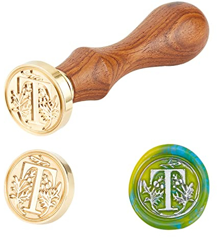 PandaHall Elite 1 del gör-det-själv trä vax förseglingsstämpel, alfabet scrapbook mässing stämplar och trähandtag set, bokstav T, 25 x 14 mm 75 mm