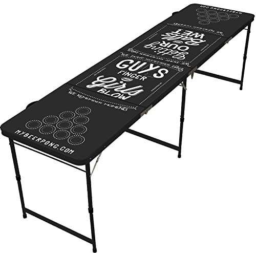 MYBEERPONG® Bierpong Tisch (240x60 cm) - Chalk Design - inkl. 6 Ping Pong Bälle - Schwarzes Tischgestell - Anleitung -